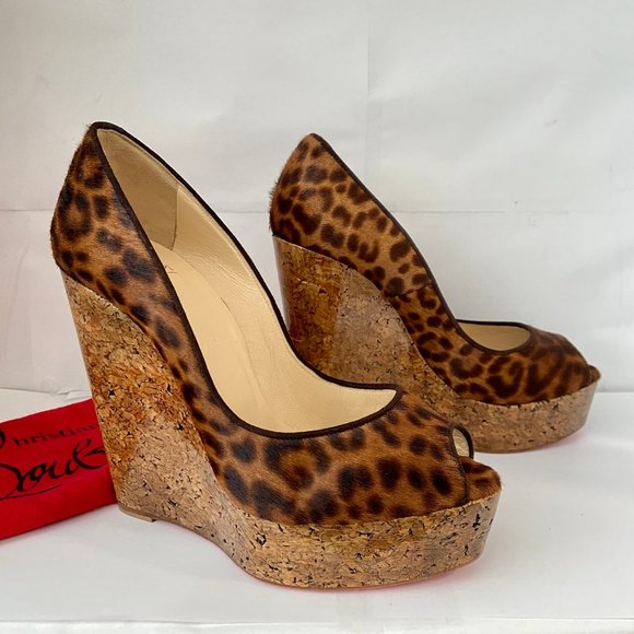 Christian Louboutin Shoes - Louboutin UNE PLUME 140 Leopard Calf Wedge